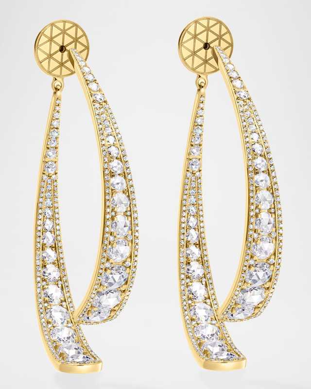 18K Yellow Gold Linear Diamond Broken Hoop Earrings, 5.00tcw